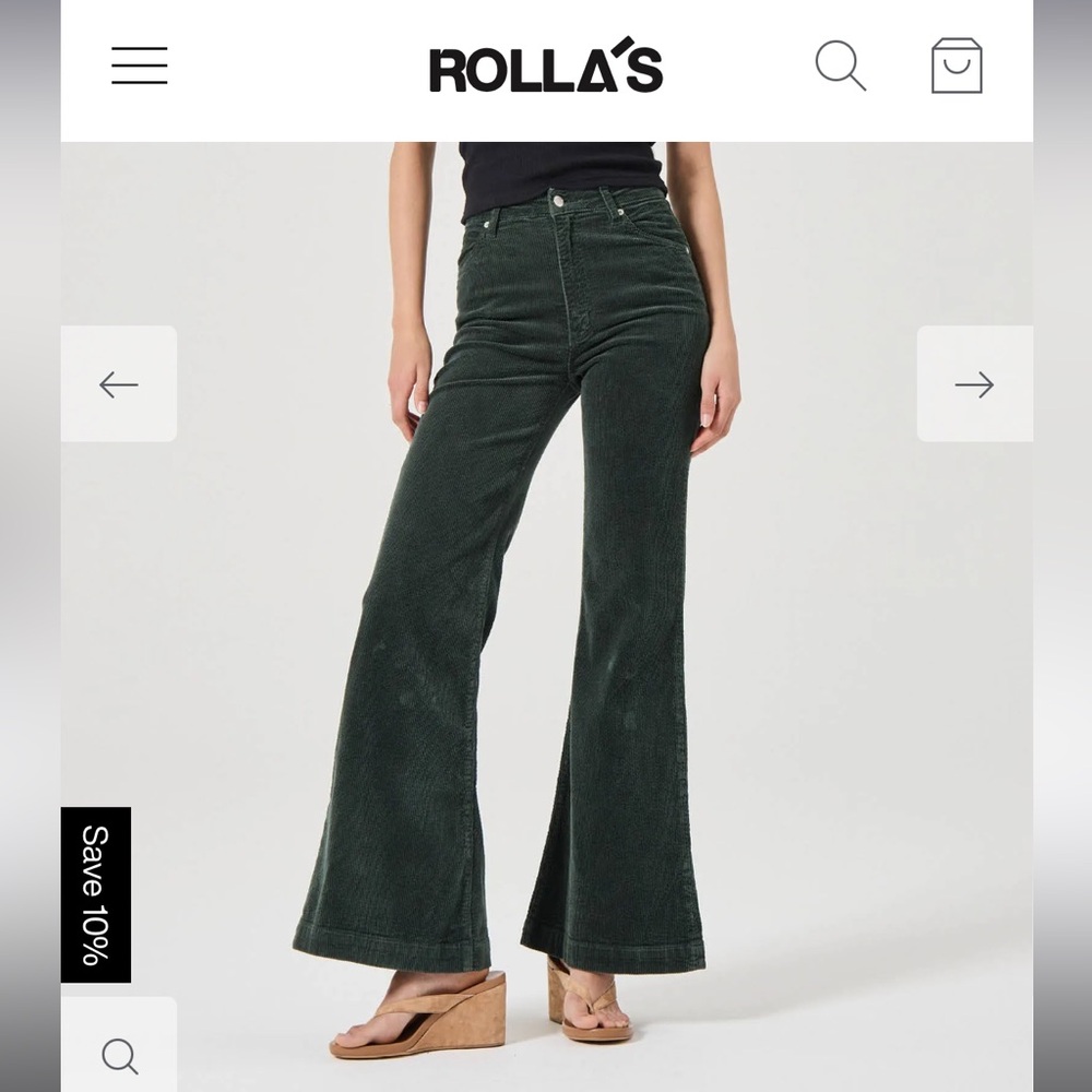 Rollas Green Corduroy Flare Pants